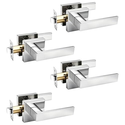 Gobrico 4 Pack Square Closet/Hall Door Levers in Bright Chrome Passage Door Locks Interior Door Handles Hardware