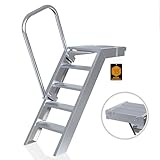 Escaleras de aluminio Rux Rungscaff con ayuda para subir - [5 peldaños] escaleras de exterior - 1 m de alto, 58 cm de ancho, 45 grados - escaleras para estanque, jardín - escaleras con descansillo