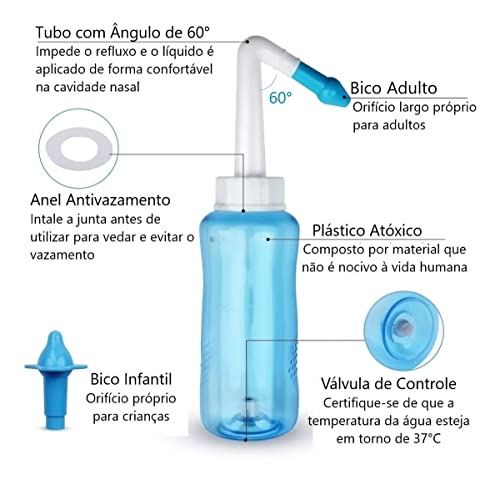 Higienizador Lavador Lavagem Nasal Ducha Sinusite Rinite Alérgica | 300ml | 2 Bicos | Criança e Adul