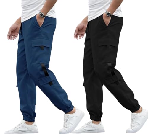 Image of Men's Track Pant Combo - Cargo Style Jogger Pants | Lycra Blend | Full Elastic Waist | Comfortable Casual Bottoms