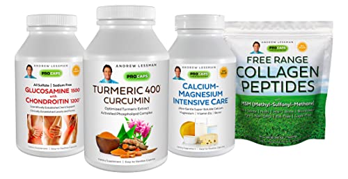 Andrew Lessman 4 Product Joint Support – 240 Capsules Each Glucosamine 1500 Chondroitin 1200, Turmeric 400, Calcium Magnesium Intensive Care Plus Free Range Collagen Peptides. Promotes Healthy Joints. #TOP3