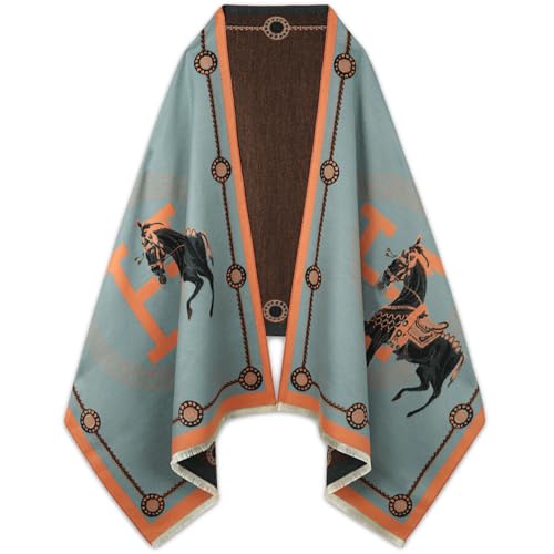 EXTREE Scarfs for Women Pashmina Silky Shawl Wrap for Evening Dressing Blanket Open Front Poncho Cape Aeu-blue