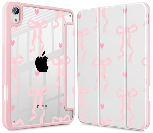 Étui iPad mini 7 anti-perte de stylet coque arrière rigide transparente motif nœud