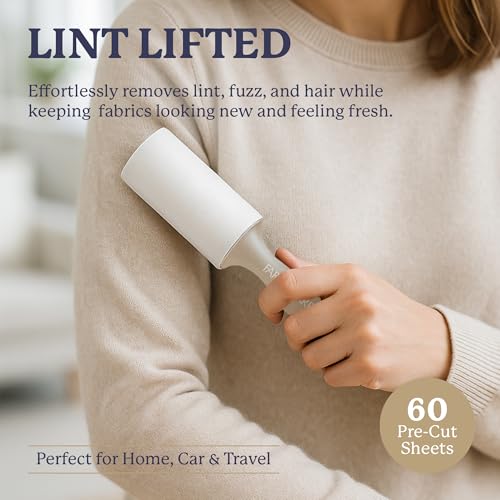 Image of Farberware Fabric Shaver & Lint Roller Set, Large, Portable | Sticky sheets lift pet hair and dust, triple-blade design restores fabrics to like-new condition, for clothing and bedding