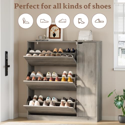 Image of BORNOON Shoe Cabinet with Side Storage, Shoe Organizer with 3 Flip Drawers