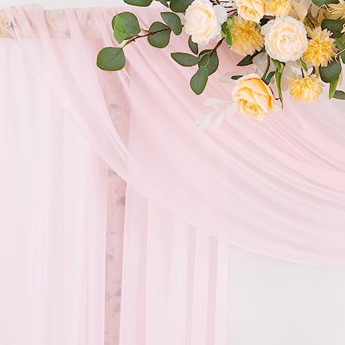 Image of Socomi Blush Pink Wedding Arch Draping Fabric 29 inch x 20Ft 2 Panels Sheer Outdoor Curtain Drapes Extra Long for Bridal Baby Shower Ceremony Birthday Party Decor