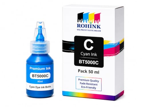 Image of ROHINK Premium campatible Dye Ink Bottles for Brother Printers, T220, T300, T310, T420, T500, T520, T820, T920, T510, T910, T710, T4500W, T800W, T710W - Printer (Brother BTD 5000 Cyan Pack 1)
