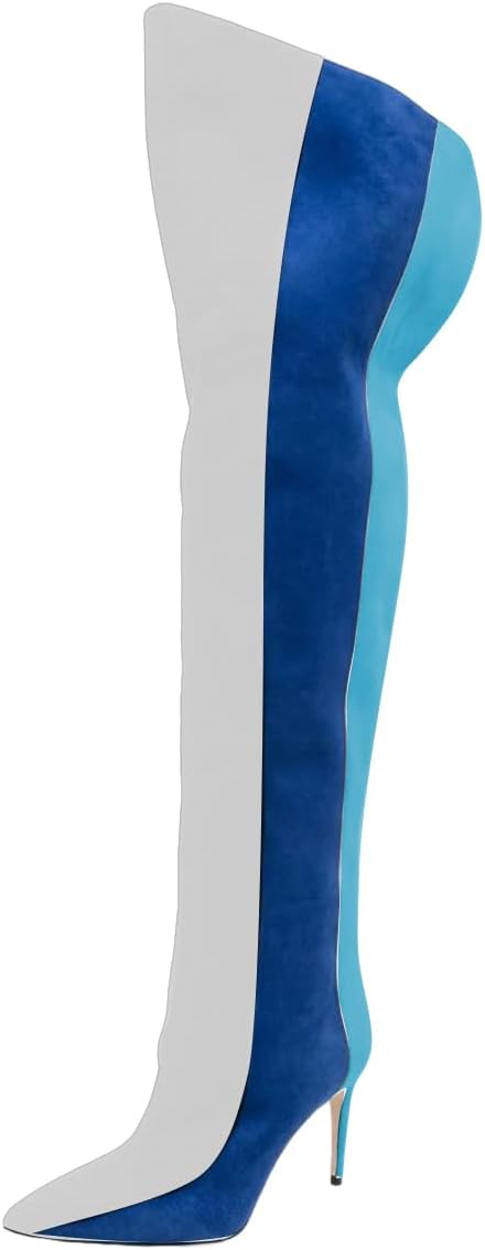 FSJ Women Over the Knee Thigh High Boots Sexy Pointed Toe Stiletto High Heel Multicolor Long Stretch Suede Nightclub Party Dress Shoes Size 4-16 US