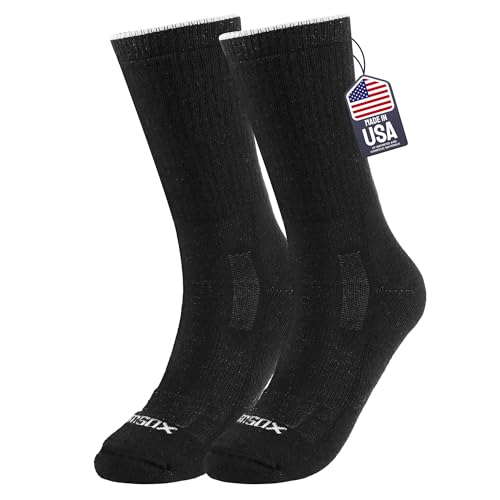 Merino Wool Boot Socks, Made in USA Heavyweight with Cushioned Toe Box, Steel Toe Crew Work Socks (Ironman) Small Black