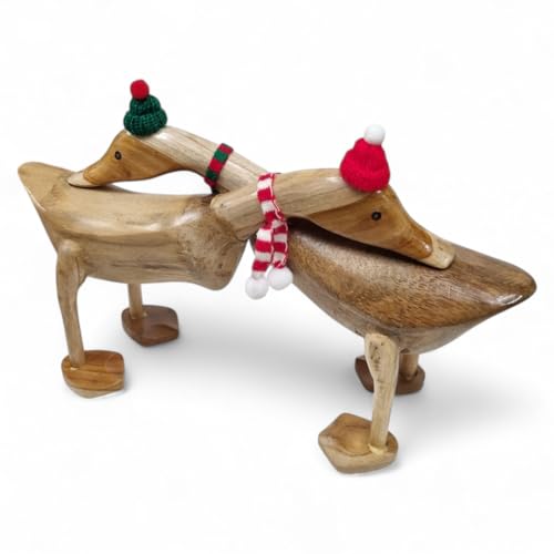 Canards en bois faits main : déco hivernale chic en bambou naturel