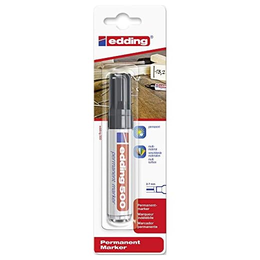 edding 500 marcador permanente - negro - 1 rotulador - punta biselada 2-7 mm - resistente al agua, de secado rápido, rotuladores indelebles - para cartón, plástico, madera, metal, vidrio