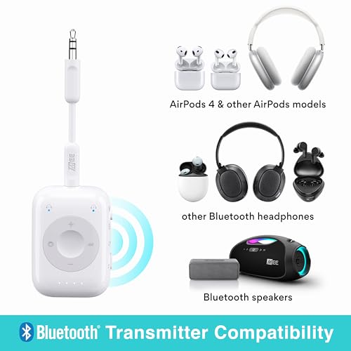 Image of MEE audio Connect Air Pro (2 PACK) Bluetooth Wireless Audio Transmitter & Receiver for AirPods or Bluetooth Headphones, 2-in-1 Adapter with Detachable Cable for 3.5mm devices on Airplanes, Black&White