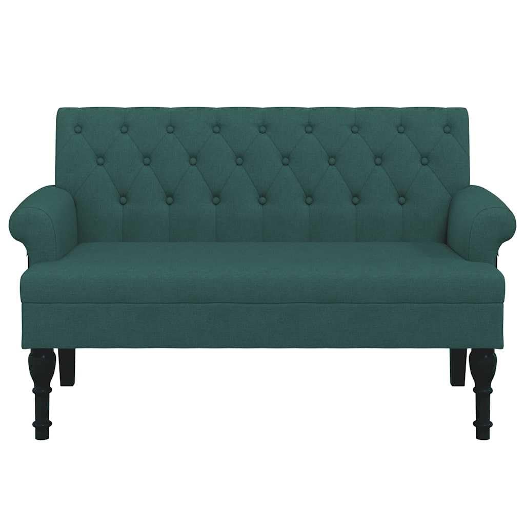 Ławka do siedzenia z oparciem, ciemnozielona, 120 x 62 x 75,5 cm, tapicerowana ławka z podłokietnikami i nogami z drewna gumowego
