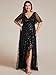 Ever-Pretty Women's Sequin Short Sleeve Plus Size Formal Dresses A Line High Low Slit V Neck Evening Dress Black US22