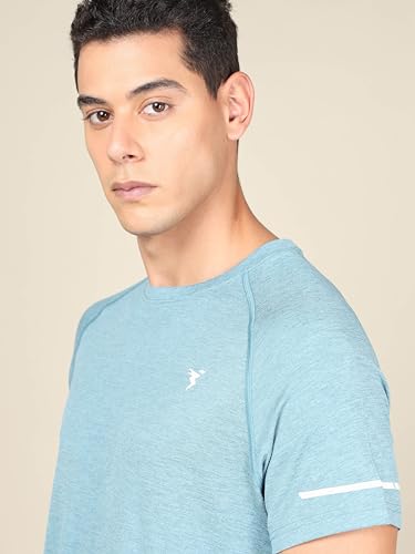 Image of TECHNOSPORT Men's Melange Slim Fit Round Neck T-Shirt Double Cool Raglan Sleeve Slip On Polyester for Gym Running Workout UPF50+ Anti Odour