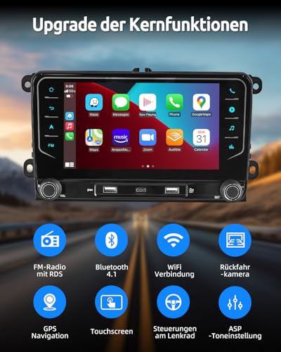 ESSGOO 4+64G Autoradio mit Wireless Carplay und Android Auto Für VW Golf 5 6 Plus Touran Tiguan EOS Passat Polo, 7 Zoll Auto Radio Display mit Bluetooth, Voice Control, Mirror Link, FM, SWC