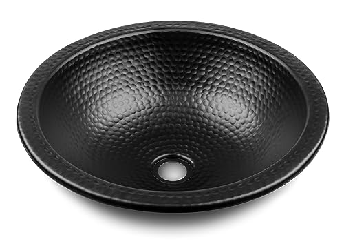 Monarch Abode 19194 Black Hand Hammered Rotunda Dual Mount Bathroom Vanity Sink (16 Inches) - Round Undermount Bathroom Sink - Drop In Vanity Sink - Metal Bathroom Sink cover