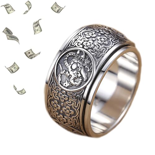 Feng Shui Ring, 925 Sterling Silver Four Symbols Lucky Ring- Stress Relief, Luck & Wealth Protection Amulet, Neo Chinese Style Chinese Ancient 4 Guardian Beasts Rings