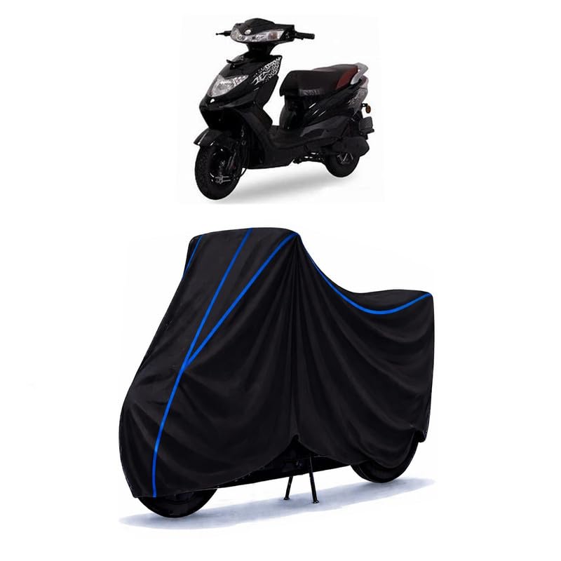 Image of Scooty Cover Water Resistant for Zeal Ex | Universal Scooter & Bike Cover | Heavy Duty UV Protection | Dust, Rain & Scratch Protection | Elastic Fit All Weather Indoor Outdoor | Black with Blue Piping