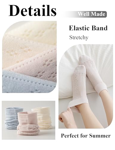 Image of Women's Ankle Socks,Wide Elastic Cuff,Openwork Design,Cute Cool Summer Socks with Mesh for Girls,6 Pack