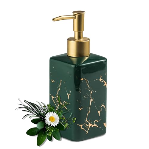 Green Square Ceramic Soap Dispenser with Golden Stripes