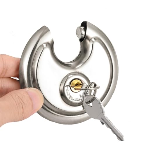 ieron Candados redondos con 2 llaves, 70 mm, resistente al agua, bloqueo de disco redondo para contenedores, almacén, puerta, garaje, cobertizo, valla