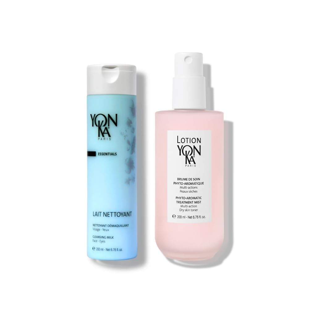 Healthy Skin Edit Bundle - Yonka Lozione Tonico per pelle secca 200 ml - Nebbia idratante senza alcool + Latte detergente Yonka 200 ml - struccante delicato, idrata e lenisce - 98% di origine naturale