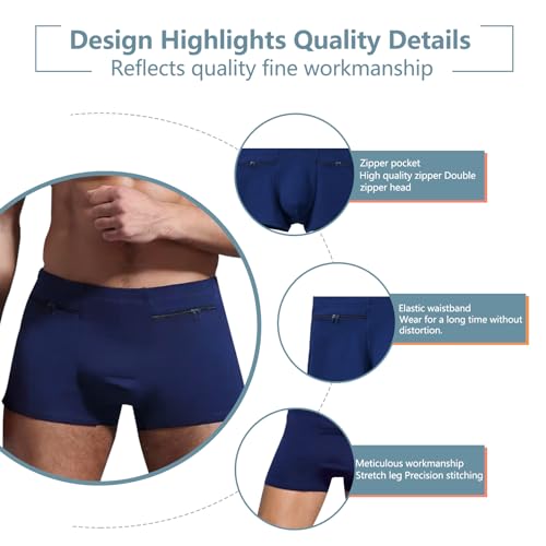Pocket Underwear for Men 2 Pack, Men's Boxer Briefs with two Stash Secret Pockets. (Blue)4