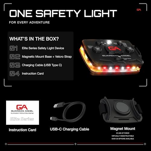 Guardian Angel Elite Series Safety Light (Orange/White/Red Front & Orange Rear) - Rechargeable, Magnetic, Hands-Free Wearable LED Light for Construction, Roadside, Utility, Towing, Hunting, PPE Safety