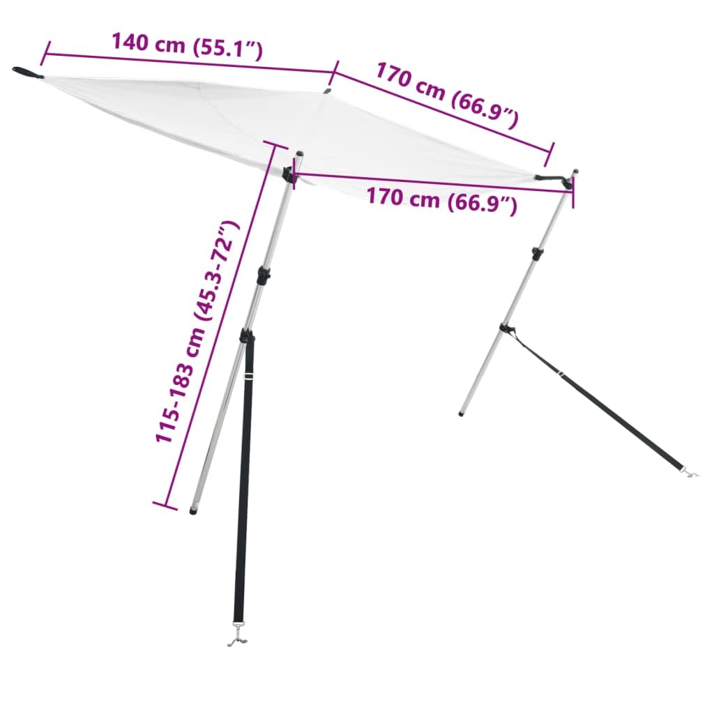 vidaXL Toldo T-Top Extensión, Capota Impermeable para Barco de Pesca Esquí, Cubierta de Embarcación, Pantalla de Extensión de Cortina, Blanco