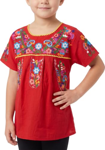 Image of YZXDORWJ Mexican Blouse for Girls Traditional Embroidered Summer Short Sleeve Peasant Blouse for Kids