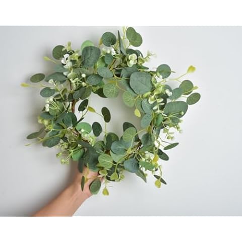 LSKYTOP Green Eucalyptus Wreaths 12'' Artificial Spring Summer Eucalyptus Leaf Wreaths with Berries for Home Farmhouse Front Door Decor Cover