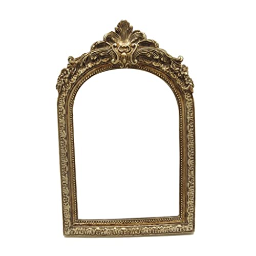 SWEETBIUTI Marco de Imagen Vintage Marco de Foto Retro Tallado Redondo Dorado Tallado Soporte para Fotos para la Pared de la Pantalla de la Mesa (22x14.5 cm)