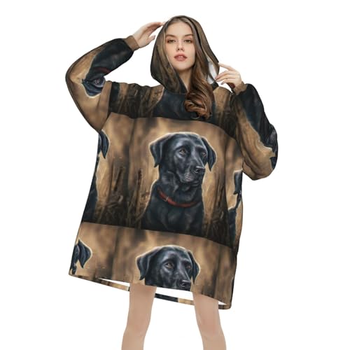 Sweat à capuche couverture Labrador noir en flanelle pour soirées cocooning
