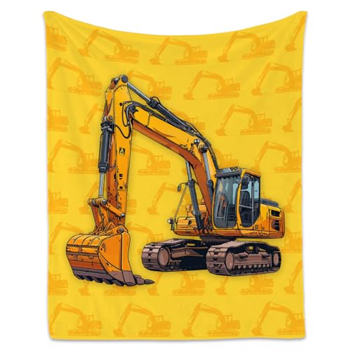 Toddler Blankets for Boys, Cozy Soft Excavator Throw Gifts for Kids, Yellow Flannel Construction Blankets for Bed Couch, 60x80 Inches