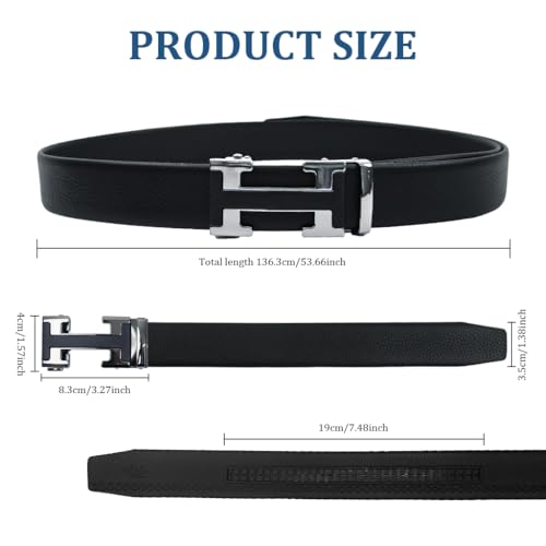 Image of GUSTAVE 130cm PU Leather Belt for Men, Large Size Auto Lock Zinc Alloy Buckle, Business & Casual Fashion, Adjustable, No Holes, Father's Day & Birthday Gift, Black, 3.5cm Wide, Durable for Office