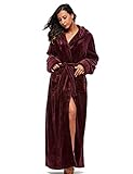 morgenmantel lang damen nicki Bademantel mit Kapuze, zwei Hand Pocket Patches, abnehmbarer Gürtel