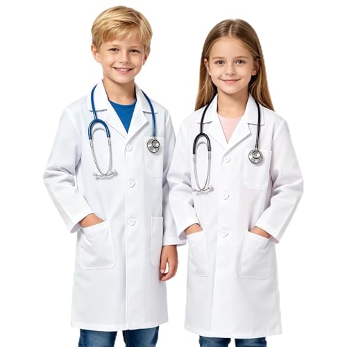 Cotton Kids Lab Coat White Lab Coat for Boys and Girls Ages 5-12 Scientist Costume Kids Doctor Costume Durable Science Laboratory Coats Perfect For School Science Projects Halloween Cosplay (XL)