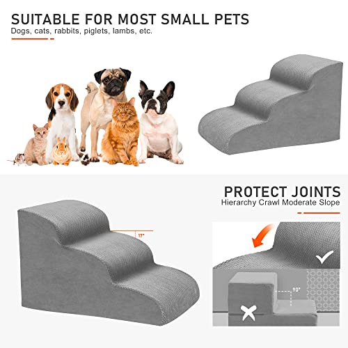 image for Heeyoo Dog Stairs for Small Dogs, 3 Tiers High Density Foam Dog Ramp, 