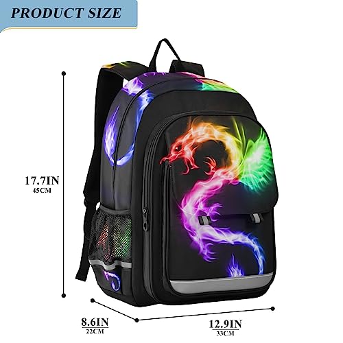Backpack for Boys Girls, Rainbow Fire Dragon Backpack Students Bookbag Daypack for School Primary Teens2