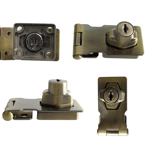 Image of 2 Pack Door Lock Hasp Latchs, 2.5IN Twist Knob Keyed Hasp Locks Durable Metal Safety Latches with Unique Keys for Small Doors and Cabinets (Bronze)