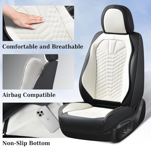 Image of Coverado Car Seat Covers, Front Seat Cover, Waterproof Nappa Leather Seat Covers for Cars, 2 Pack Driver Car Seat Protectors, Automotive Seat Covers Universal Fit for Most Cars, Black&White