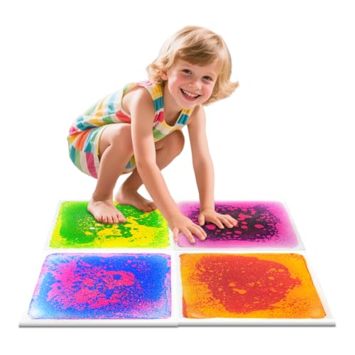Sensory Floor Tiles Pack of 4 EN71 Compliant CE Marked Non-Toxic Liquid Motion Mats for Autism ADHD & SPD Stimulating Tactile Play for Classrooms Nurseries & Therapy Rooms 30x30cm Non-Slip