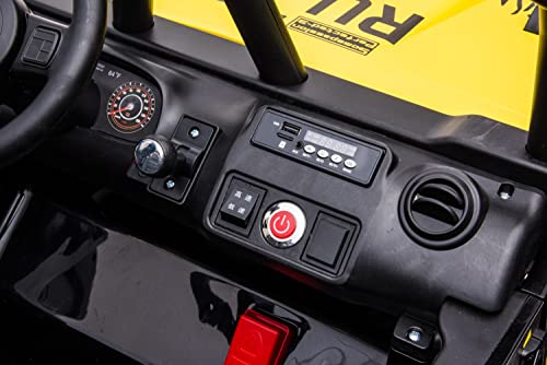 Kinderfahrzeug - Elektro Auto Offroad mit 12V10A Akku und 2x45W Motoren 2-Sitzer Mod. 188 2,4Ghz+Ledersitz+Eva (Gelb)