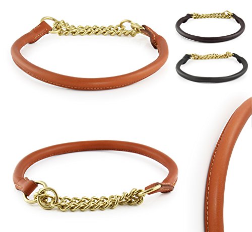 Pear Tannery - Training Line: Retriever Hundehalsband Aus Weichem Vollrindleder, Rund, M 43-45cm, Hellbraun Cover