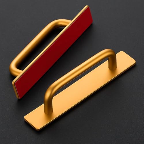 Image of Adhesive Cabinet Handles, Self-Stick Instant Cabinet Handles Alloy No Drilling Push Pull Handles Helper for Kitchen Cabinet Drawer Window Sliding Closet (Gold, 4 Pcs)