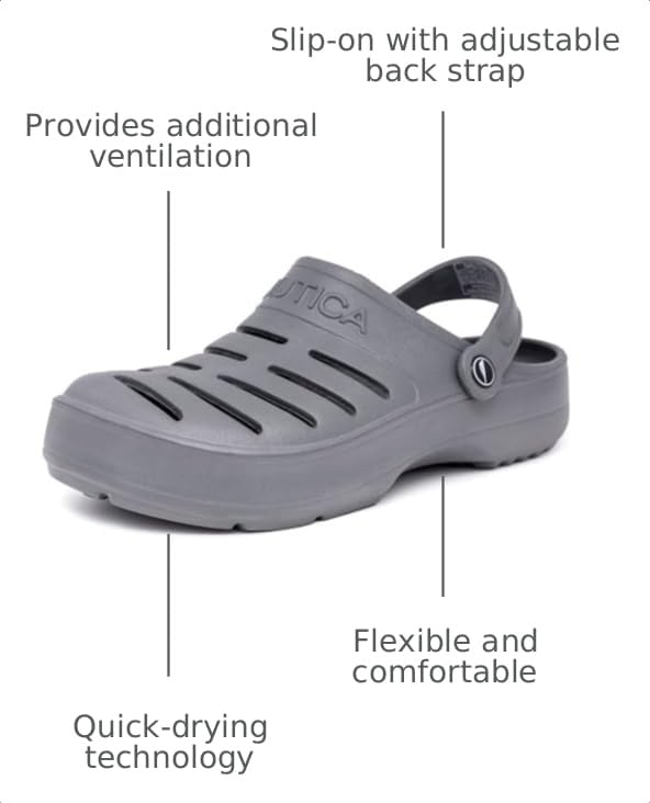 Image of Nautica Men's Clogs - Athletic Sports Sandal - Slip-On with Adjustable Back Strap - (Water Shoes /Fuzzy Slippers) River Edge