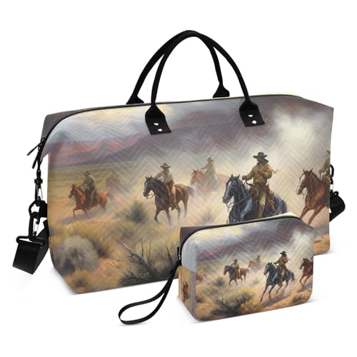Large Travel Duffel Bag, Cowboy Dust Sports Tote Gym Bag, Shoulder Weekender Overnight Bag for Women Men, Carry On Luggage with Toiletry Bags
