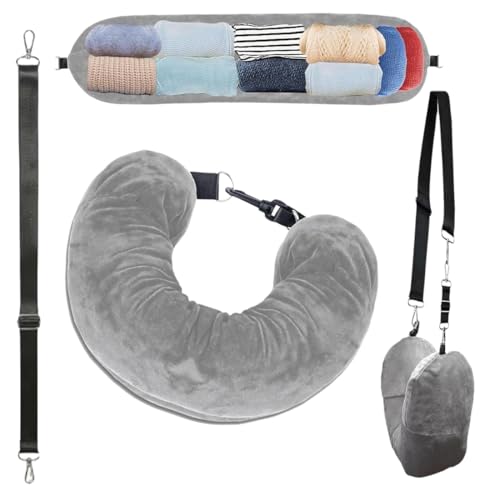 IKOPFLN Almohada de viaje rellenable Almohada de viaje de avión Almohada de viaje rellenable,Almohada de viaje multifuncional en forma de U para colloper de avión de coche o avión de viaje（Gris）