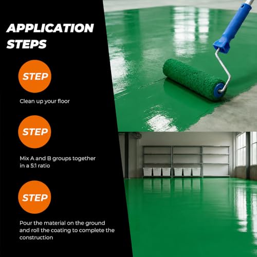 Epoxy Resin Floor Paint Coating Kit - 2 Pounds, 100% Solids Self Leveling with Green High Gloss Finish, Industrial Grade for Garage, Basement, Countertops - Covers 20 Sq Ft, Fast Curing miniatura 2